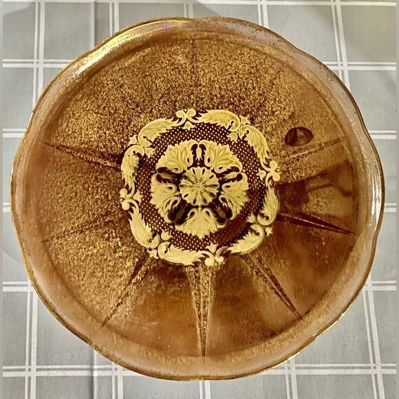 MCM Georges Briard Bronze Brown Gold Scallop Edge Footed Cake Stand Round Plate - Picture 1 of 11